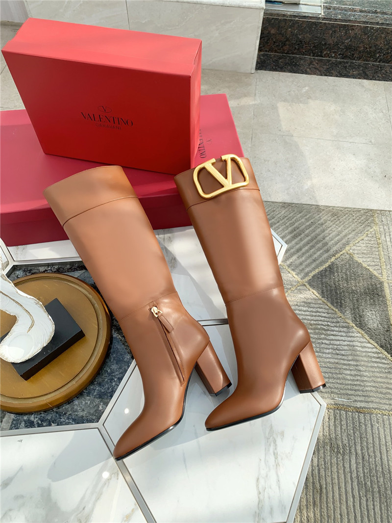 Va1e*ntin0 brown calfskin vlogo knee high boots