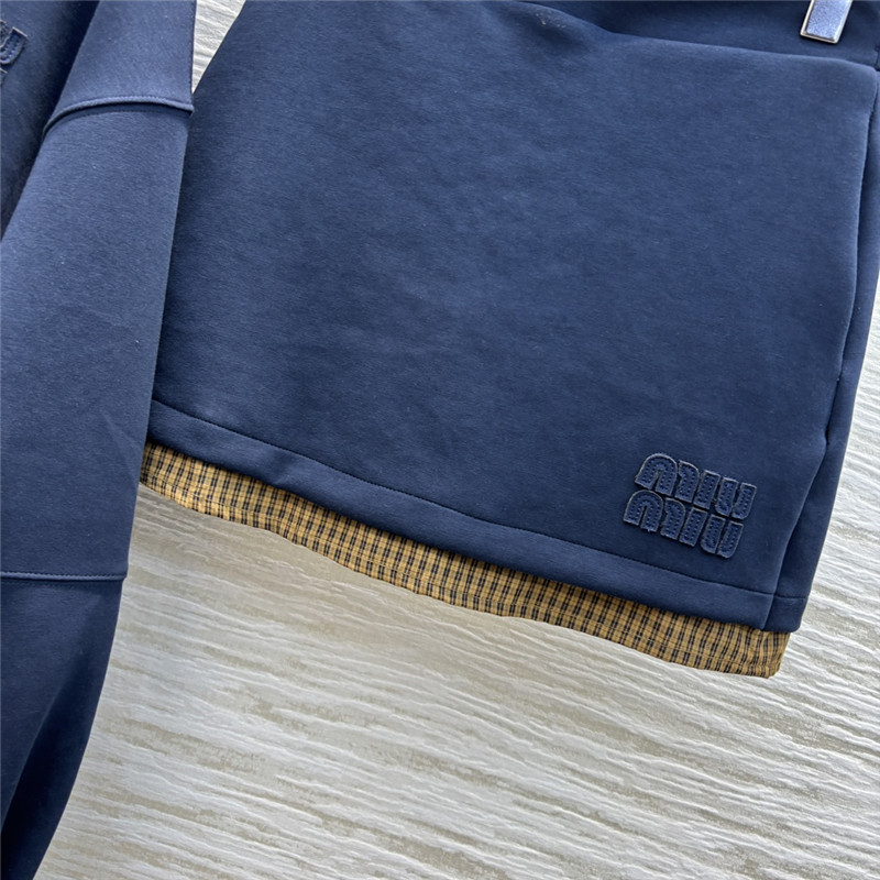 M1um1u fake two-piece sweatshirt + skirt set