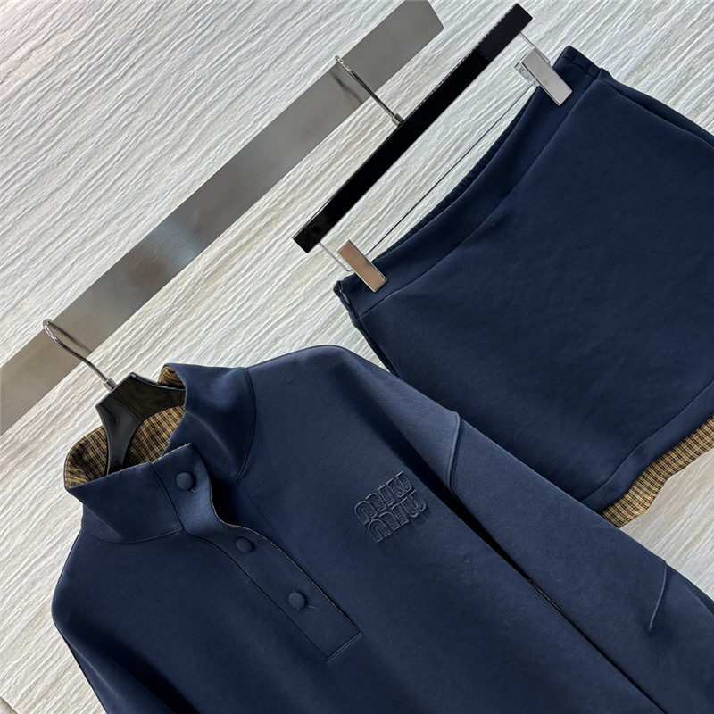 M1um1u fake two-piece sweatshirt + skirt set