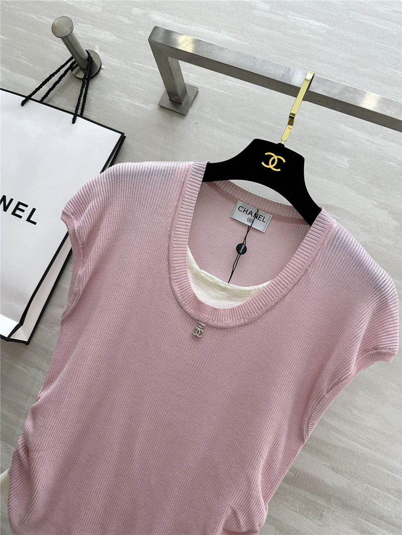 Ch**el contrast cap-sleeves knit top in pink