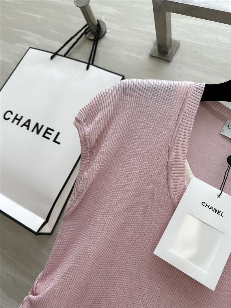 Ch**el contrast cap-sleeves knit top in pink