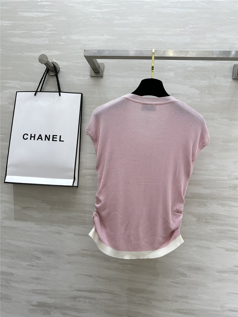 Ch**el contrast cap-sleeves knit top in pink