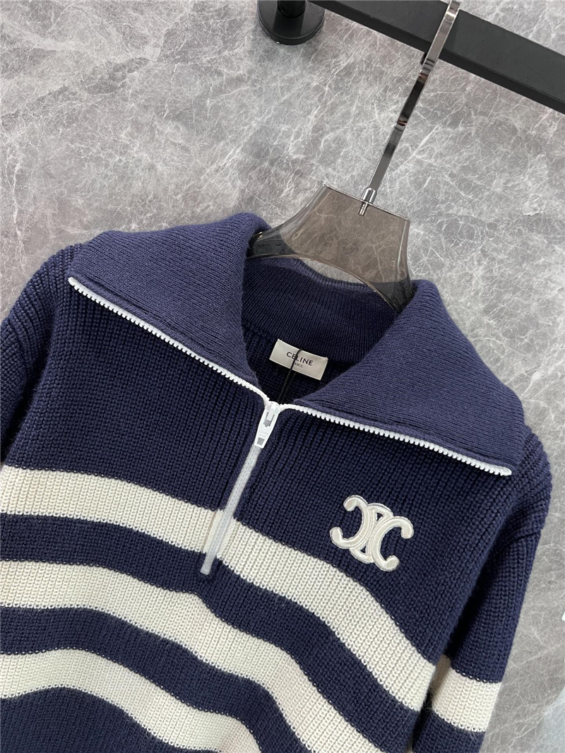 Ce1i*e half-zip stripe wool sweater in white/navy