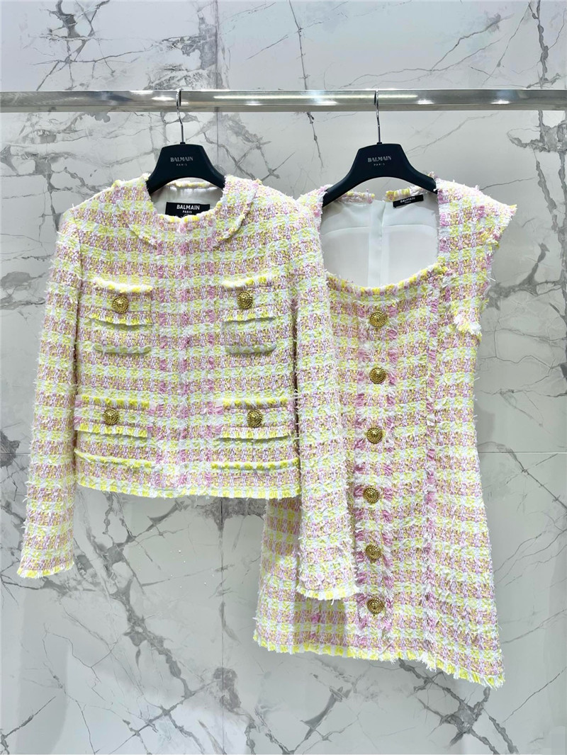 Balmain fringed gold-button tweed jacket