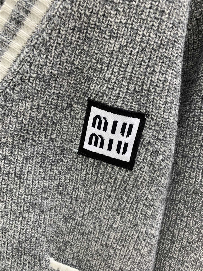 Miu Miu Trim V-Neck Rib Knit Cardigan Grey