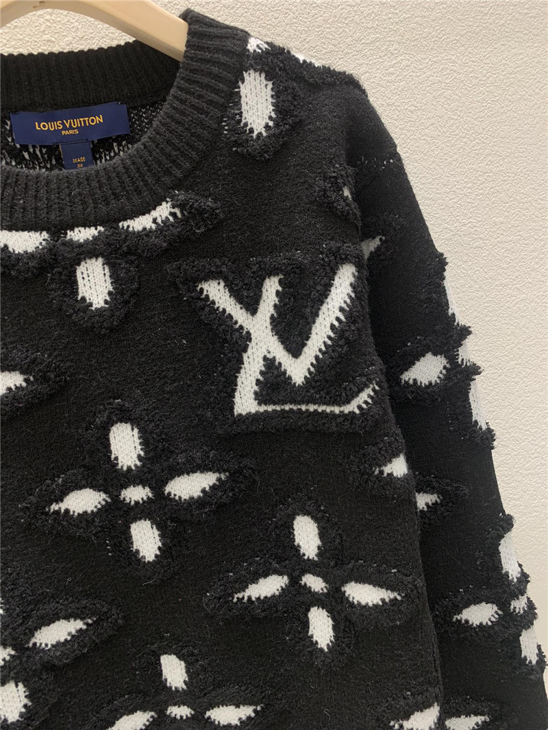 LV Textured Cotton Crewneck Sweater in Black