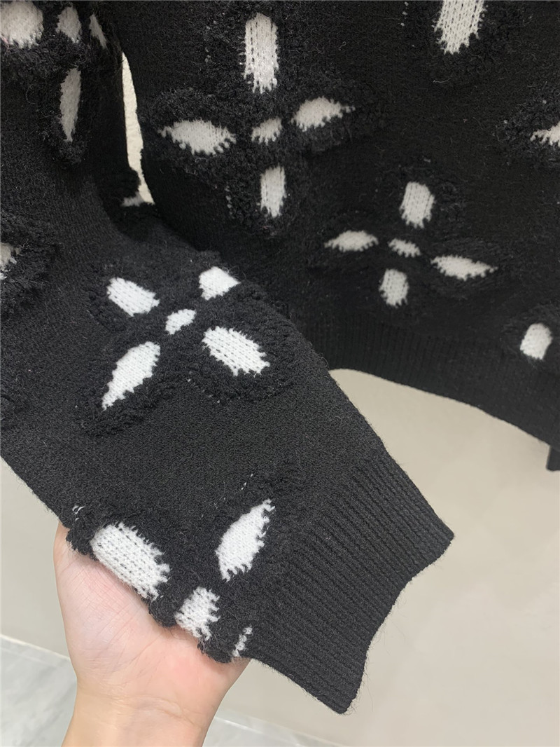 LV Textured Cotton Crewneck Sweater in Black