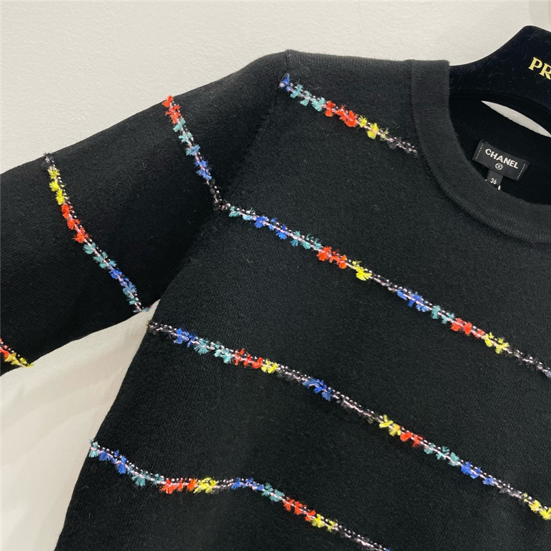 Ch**el striped intarsia cashmere sweater in black