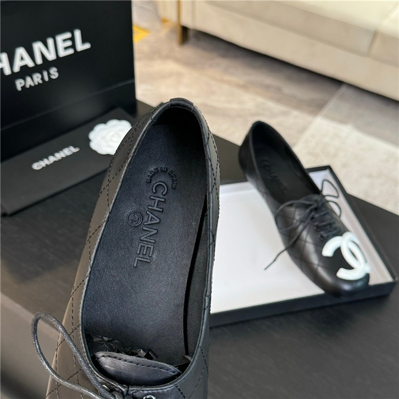 Ch**el lace-up black leather flats