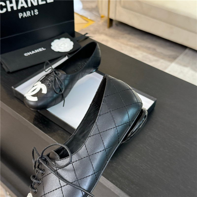 Ch**el lace-up black leather flats