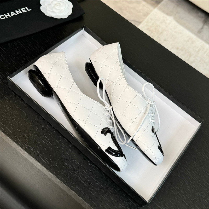 Ch**el lace-up white leather flats