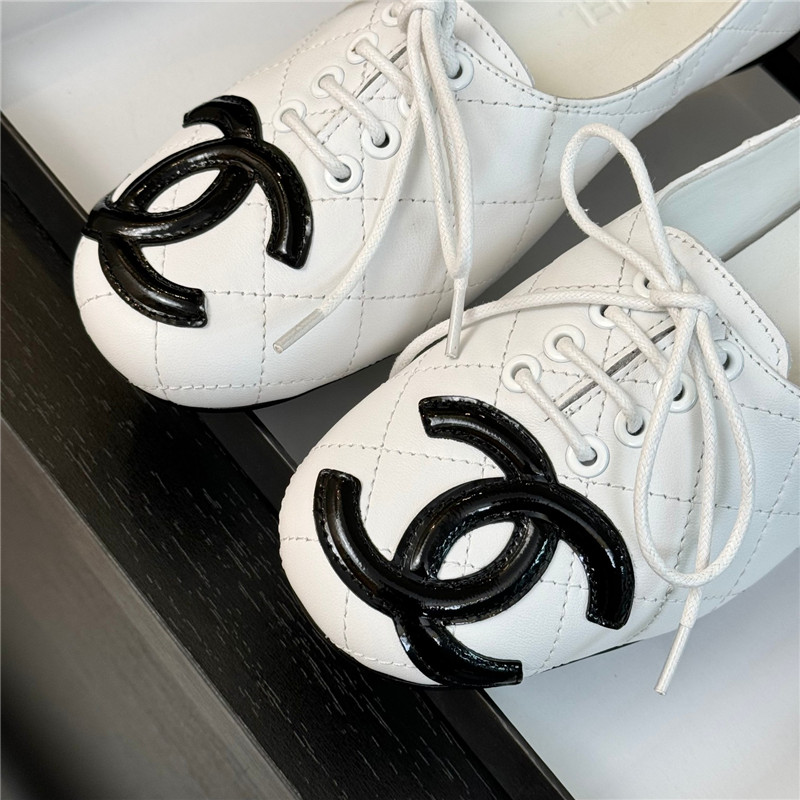 Ch**el lace-up white leather flats