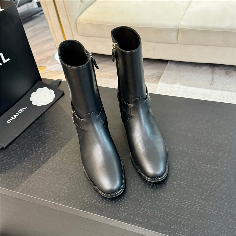 Ch**el calfskin metal chain ankle boots