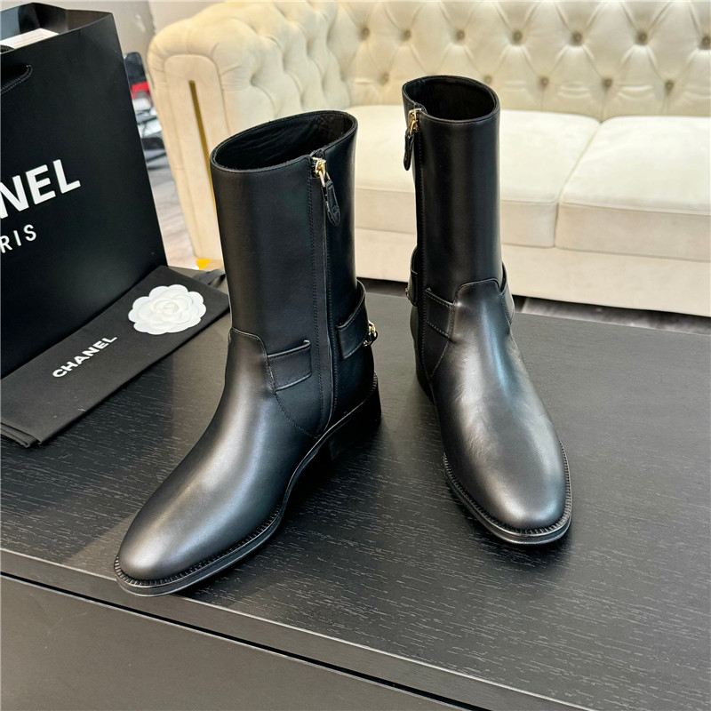 Ch**el calfskin metal chain ankle boots