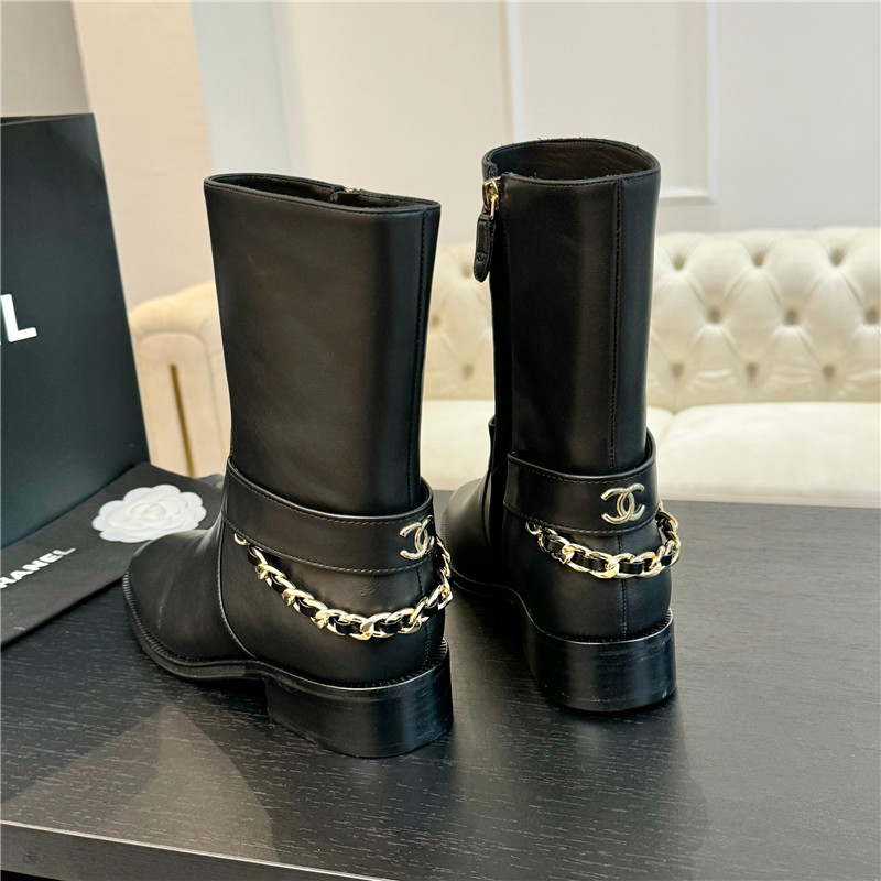 Ch**el calfskin metal chain ankle boots