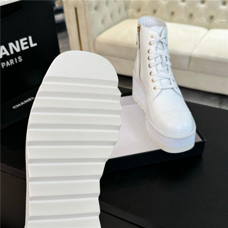 Ch**el white lambskin quilted lace-up wedge ankle boots