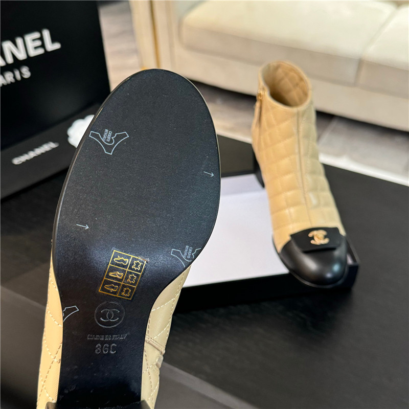 Ch**el beige quilted pattern lambskin ankle boots