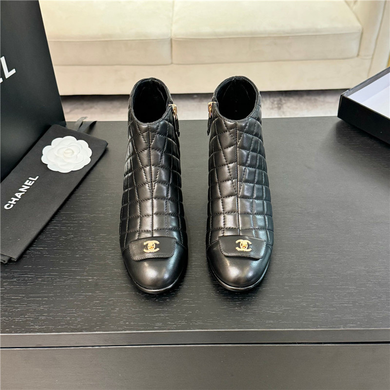 Ch**el black quilted pattern lambskin ankle boots