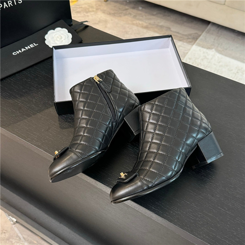 Ch**el black quilted pattern lambskin ankle boots