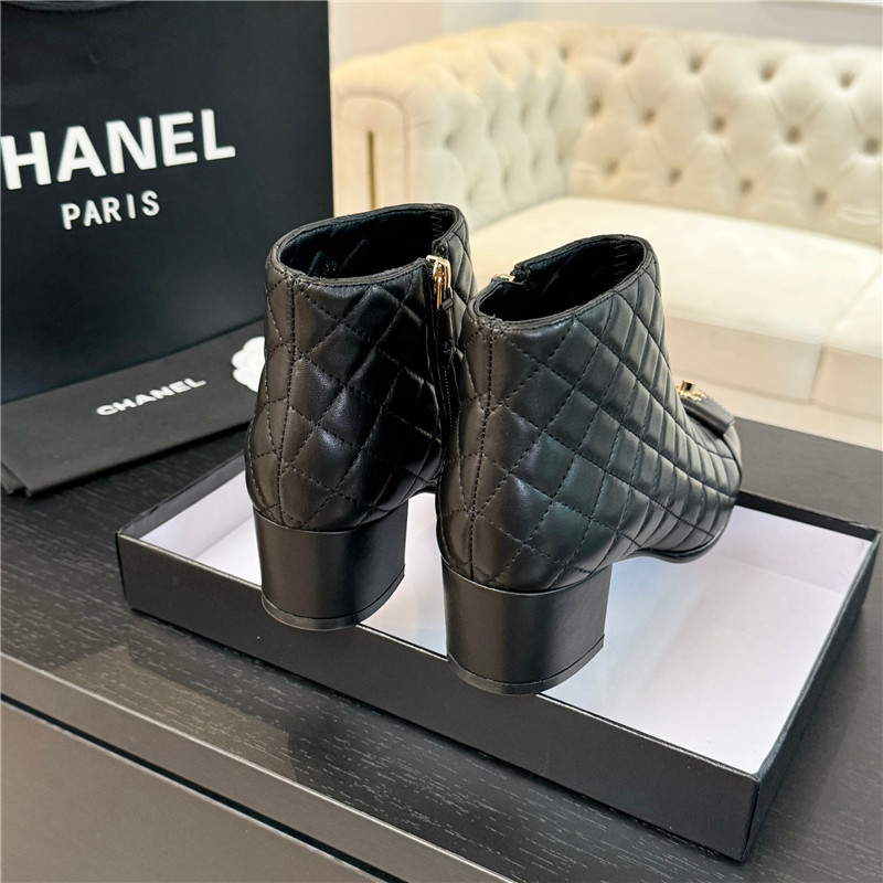 Ch**el black quilted pattern lambskin ankle boots