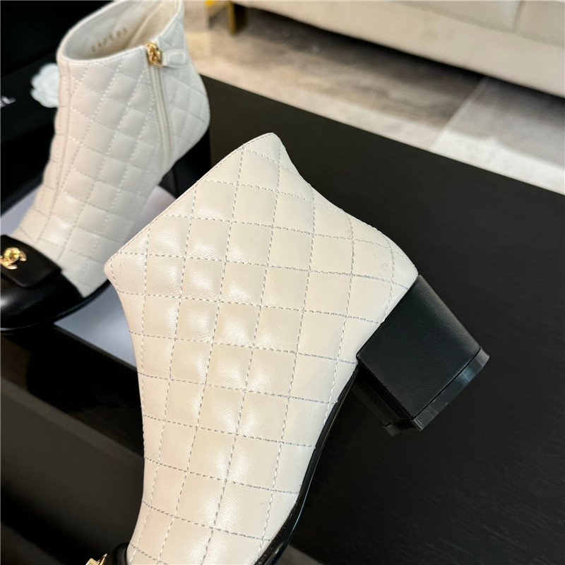 Ch**el quilted pattern lambskin ankle boots