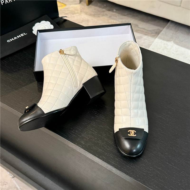 Ch**el quilted pattern lambskin ankle boots