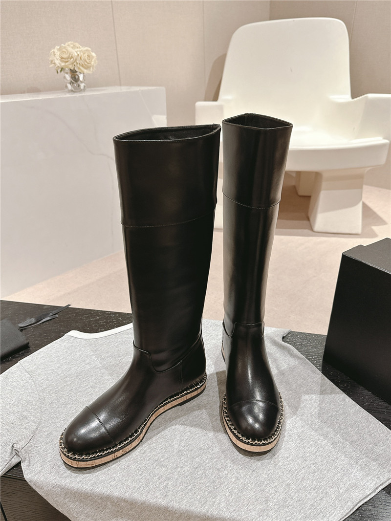 Ch**el calfskin flat knee high boots