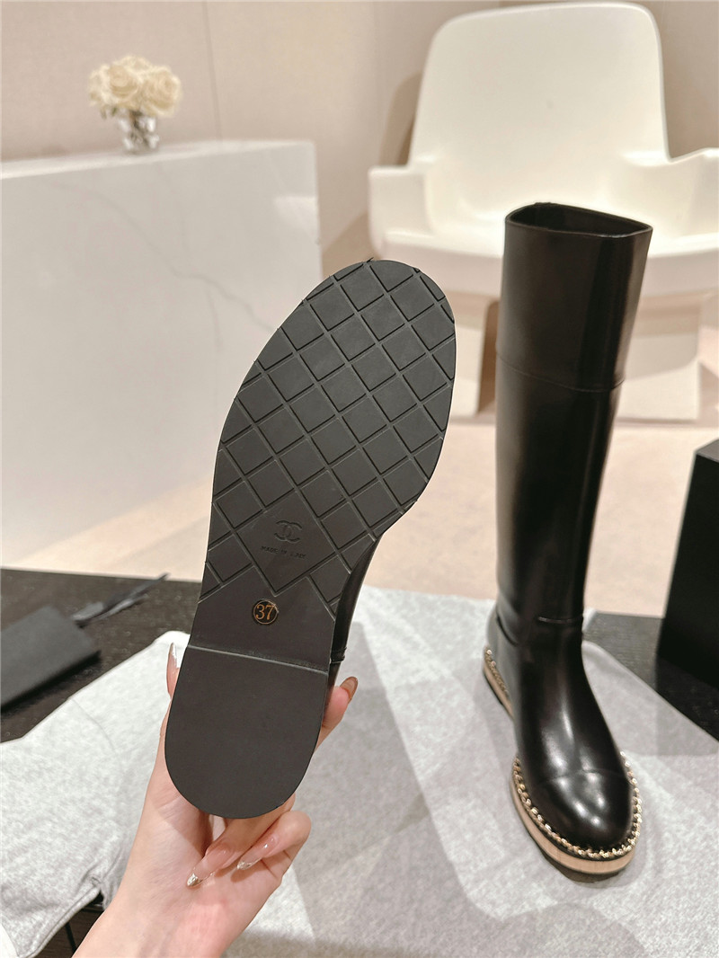 Ch**el calfskin flat knee high boots