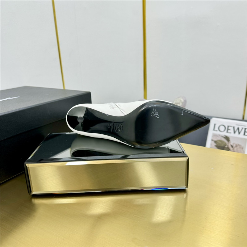 Ch**el white calfskin pointed toe heel boots