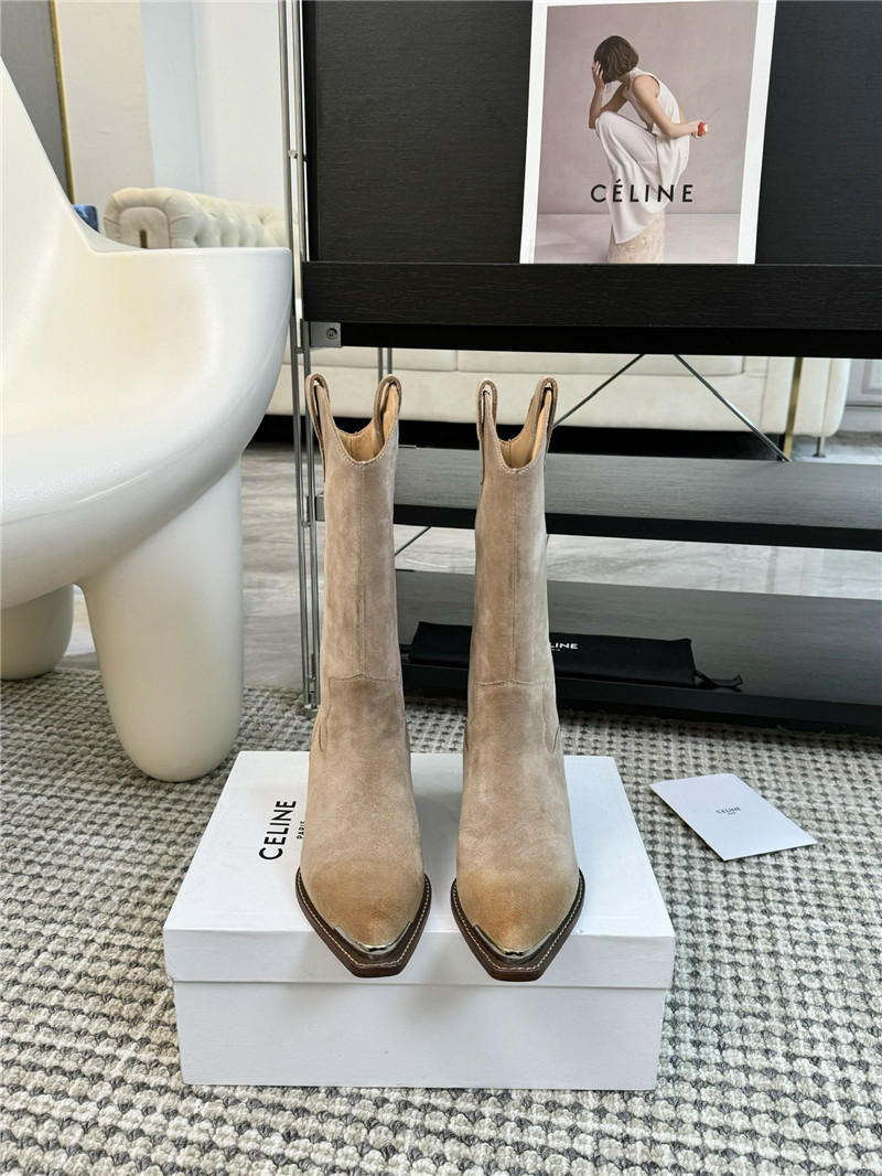 Ce1i*e beige suede leather cowboy mid boots