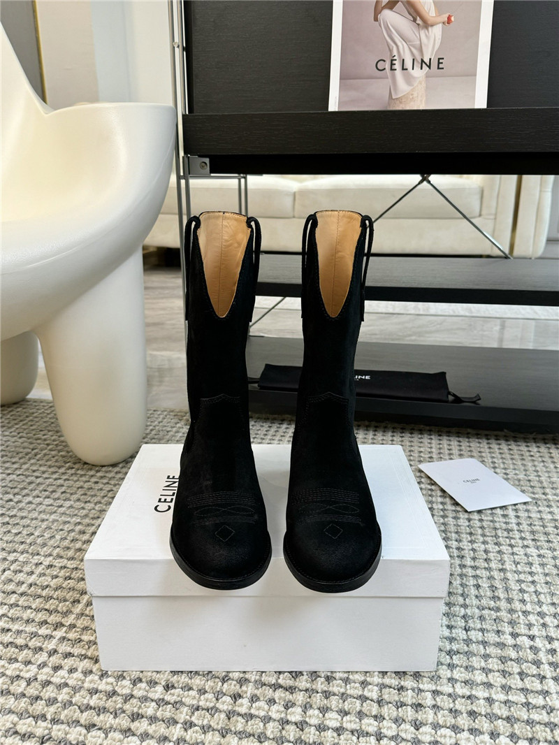 Ce1i*e cowboy black suede leather boots