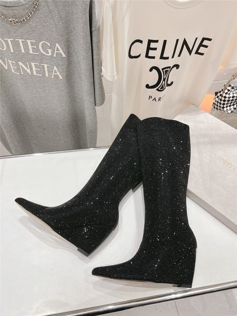 J1m*y Ch00 black crystals wedge knee-high boots