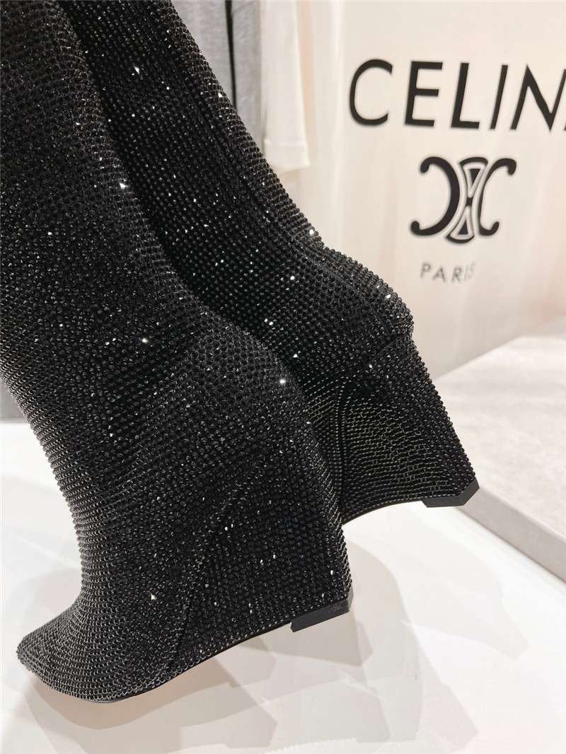 J1m*y Ch00 black crystals wedge knee-high boots