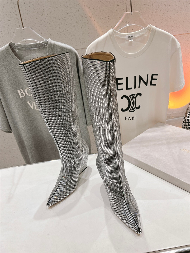 J1m*y Ch00 silver crystals wedge knee-high boots