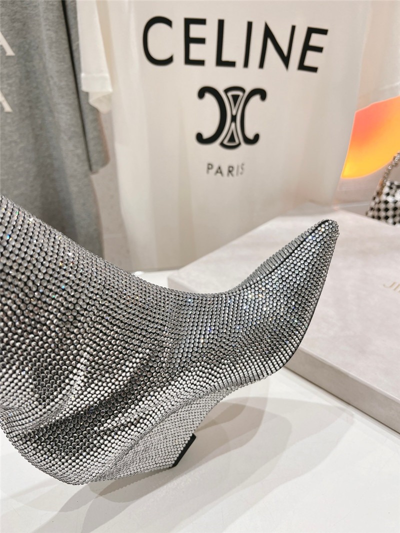 J1m*y Ch00 silver crystals wedge knee-high boots