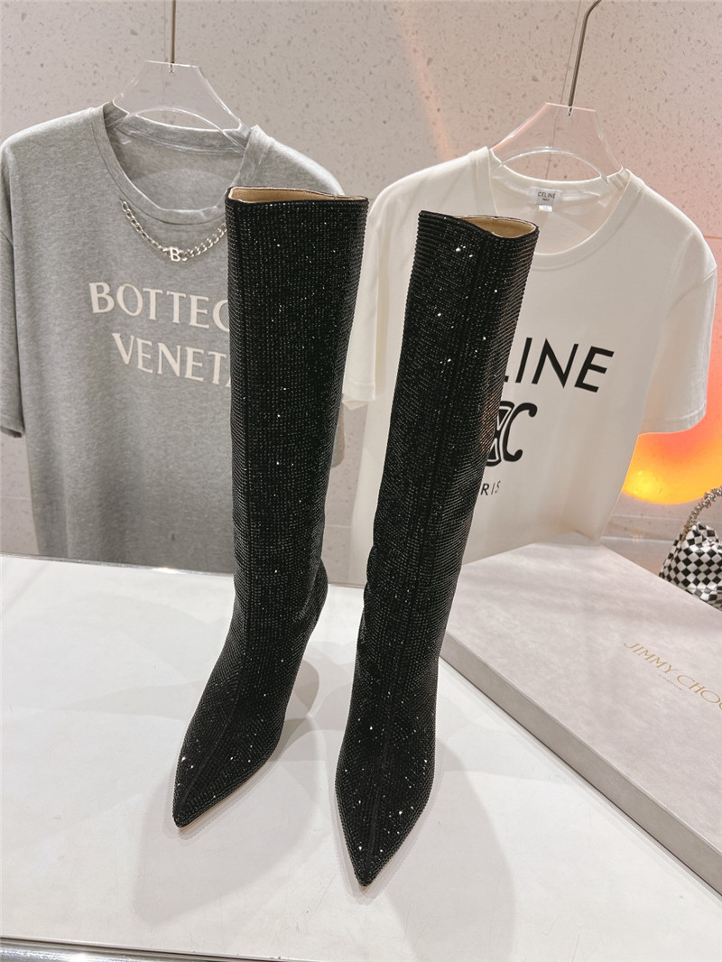 J1m*y Ch00 black rhinestone knee high boots