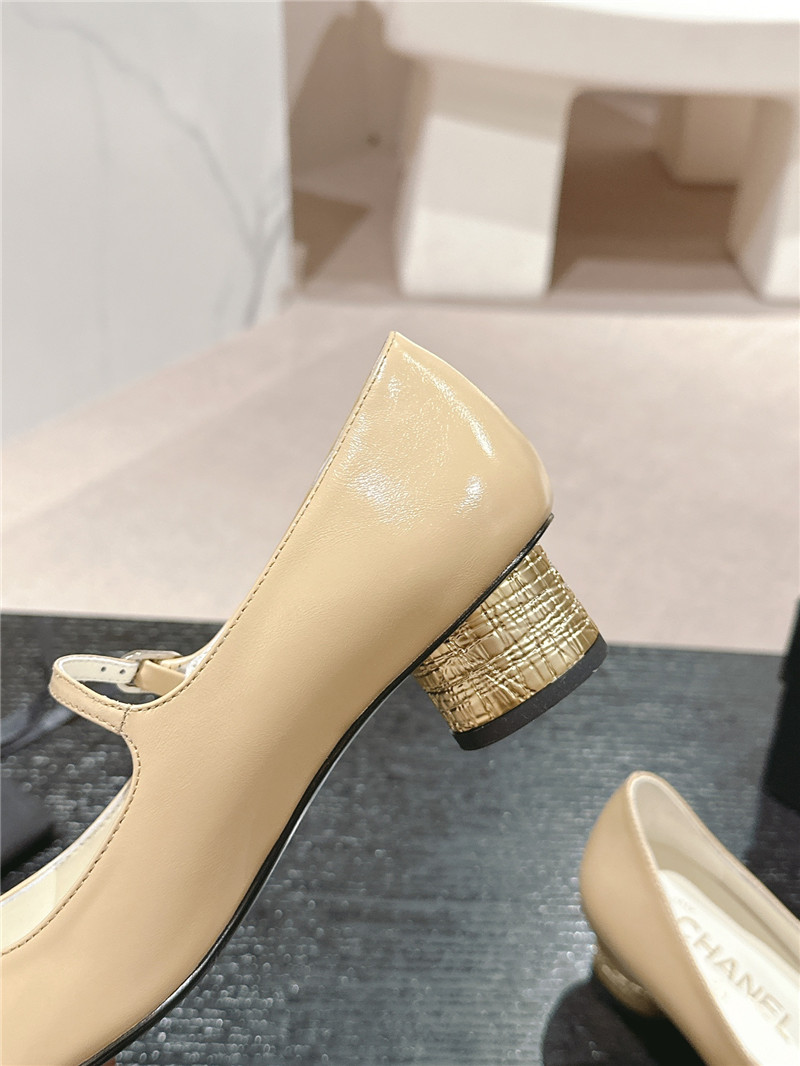 Ch**el nude/black mary janes shiny patent calfskin