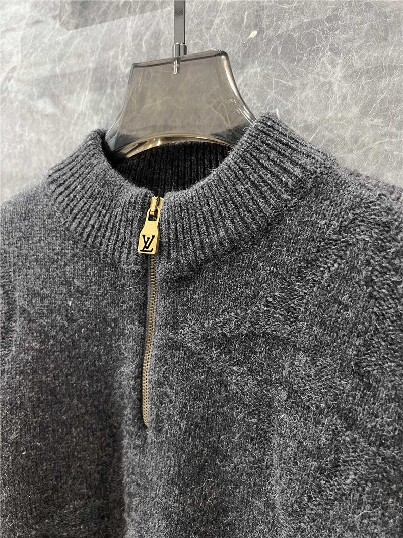 LV Monogram Wool Half Zip Pullover in Grey