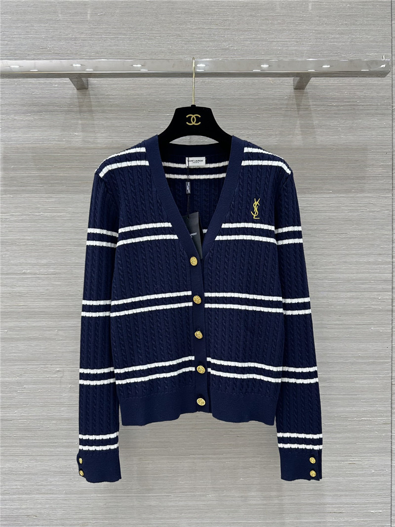 Y51 logo stripe cable knit cardigan in navy