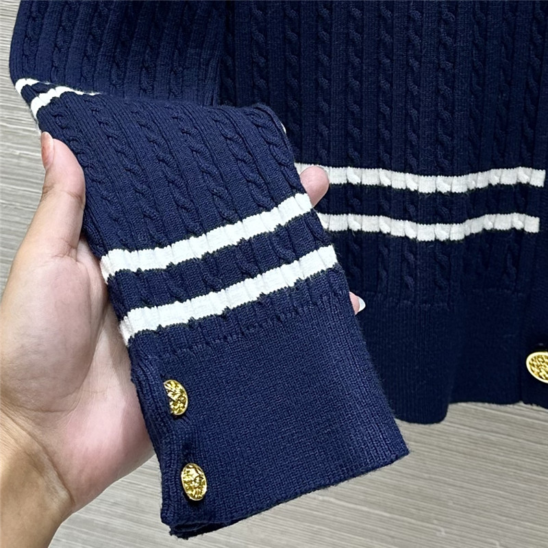 Y51 logo stripe cable knit cardigan in navy