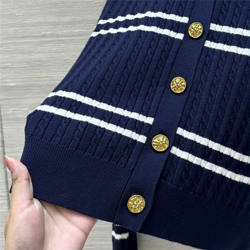 Y51 logo stripe cable knit cardigan in navy