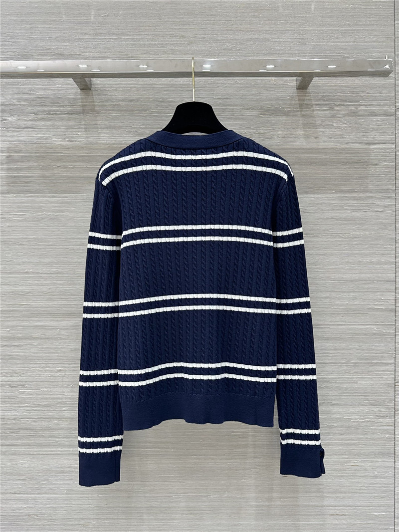 Y51 logo stripe cable knit cardigan in navy