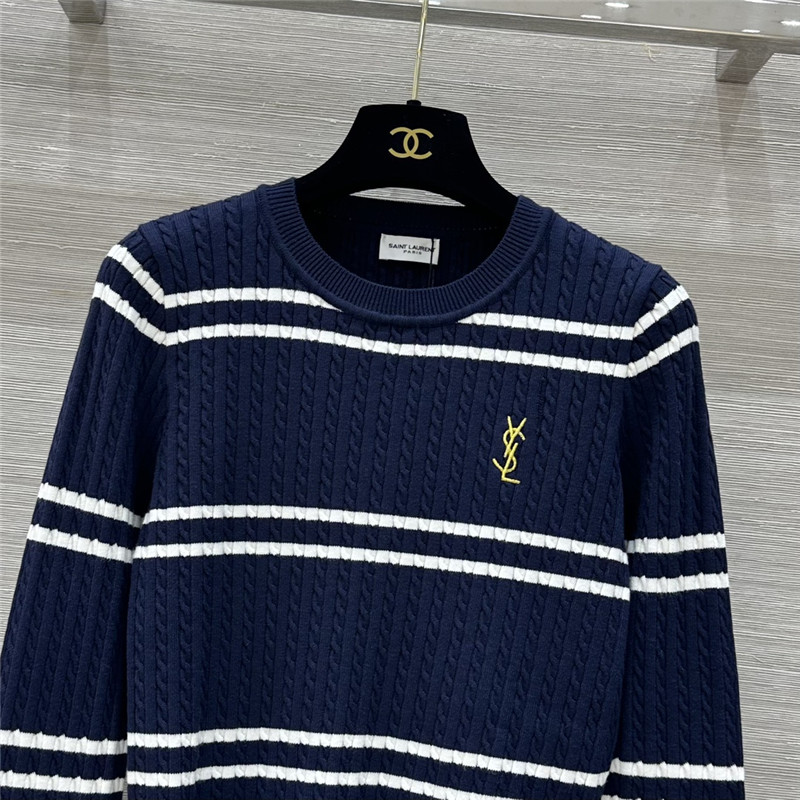 Y51 logo stripe cable knit sweater in navy