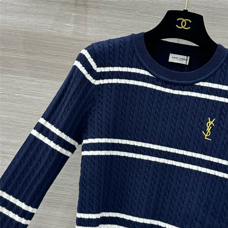 Y51 logo stripe cable knit sweater in navy