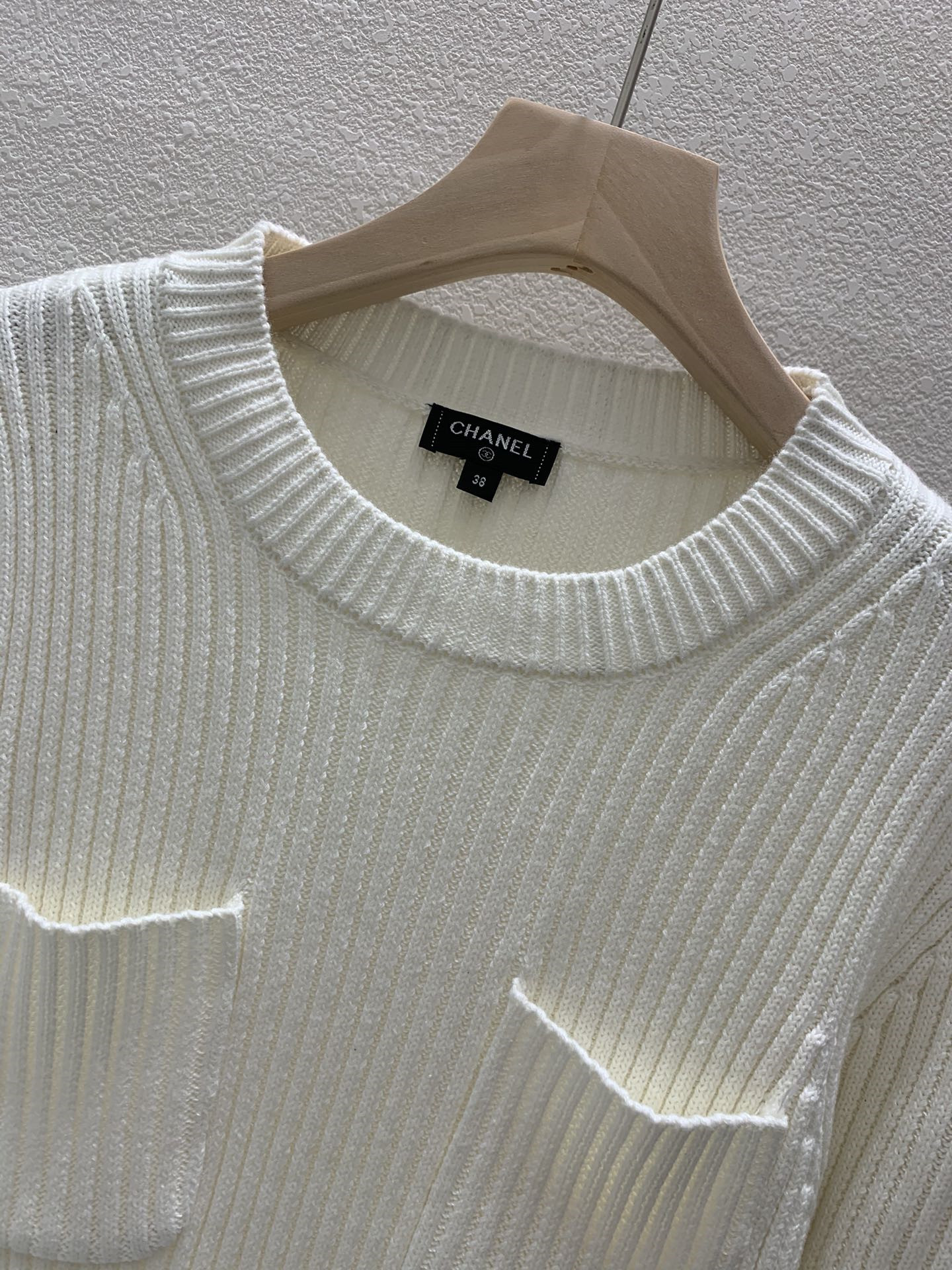 Ch**el zipper trim rib-knit sweater in white