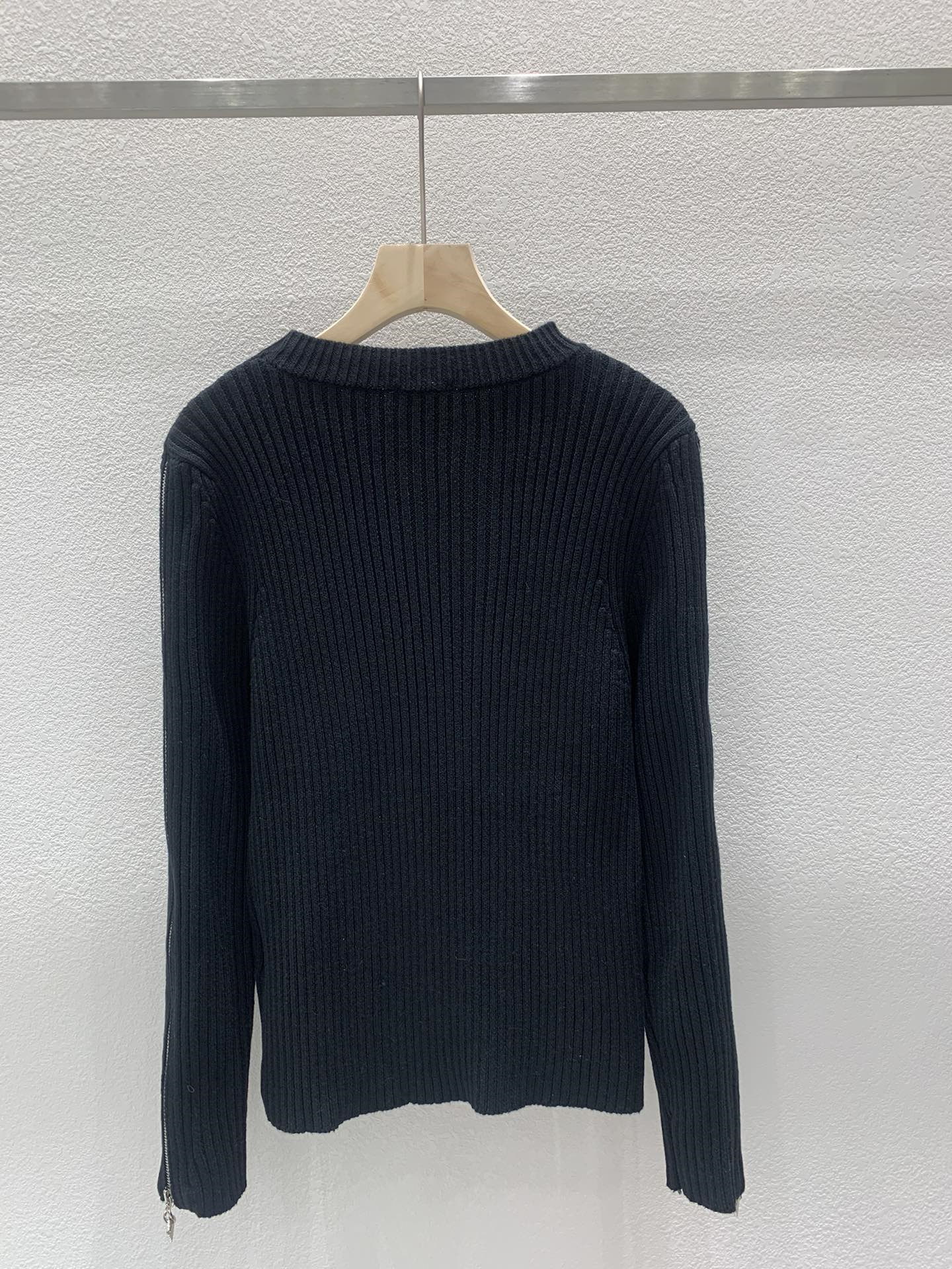 Ch**el zipper trim rib-knit sweater black