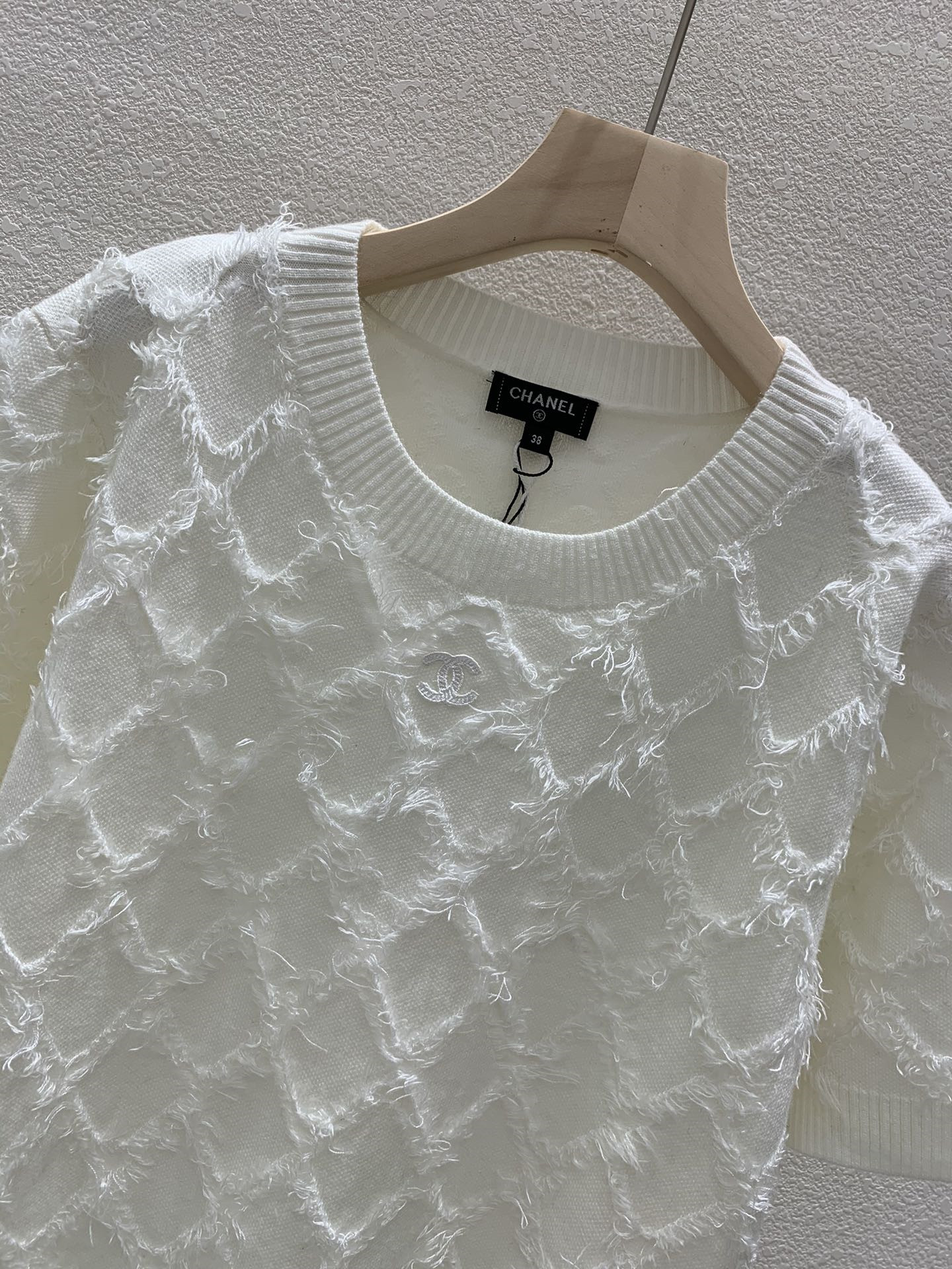 ch**el D1am0nd blend knit short-sleeve top white