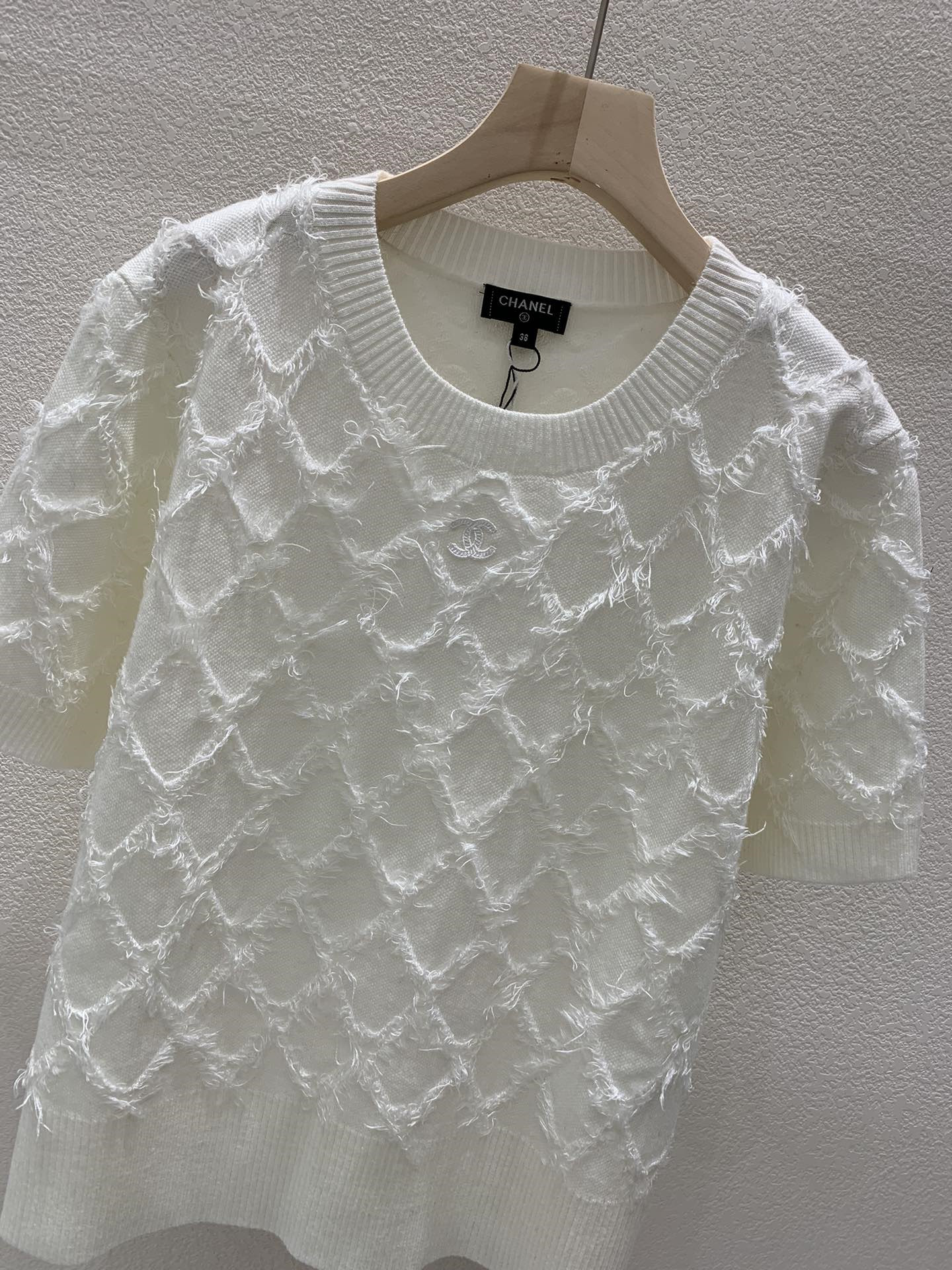 ch**el D1am0nd blend knit short-sleeve top white