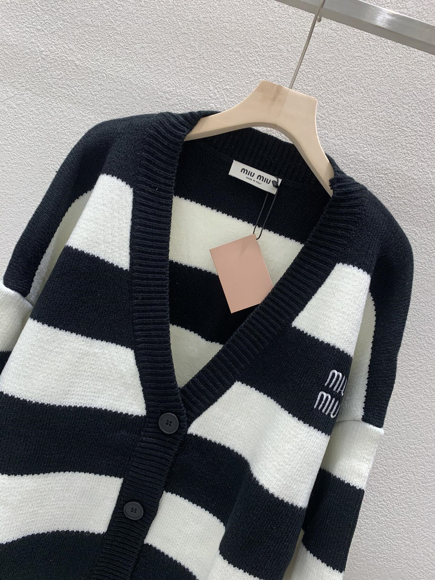 MIU MIU Striped Wool Cardigan Black/White