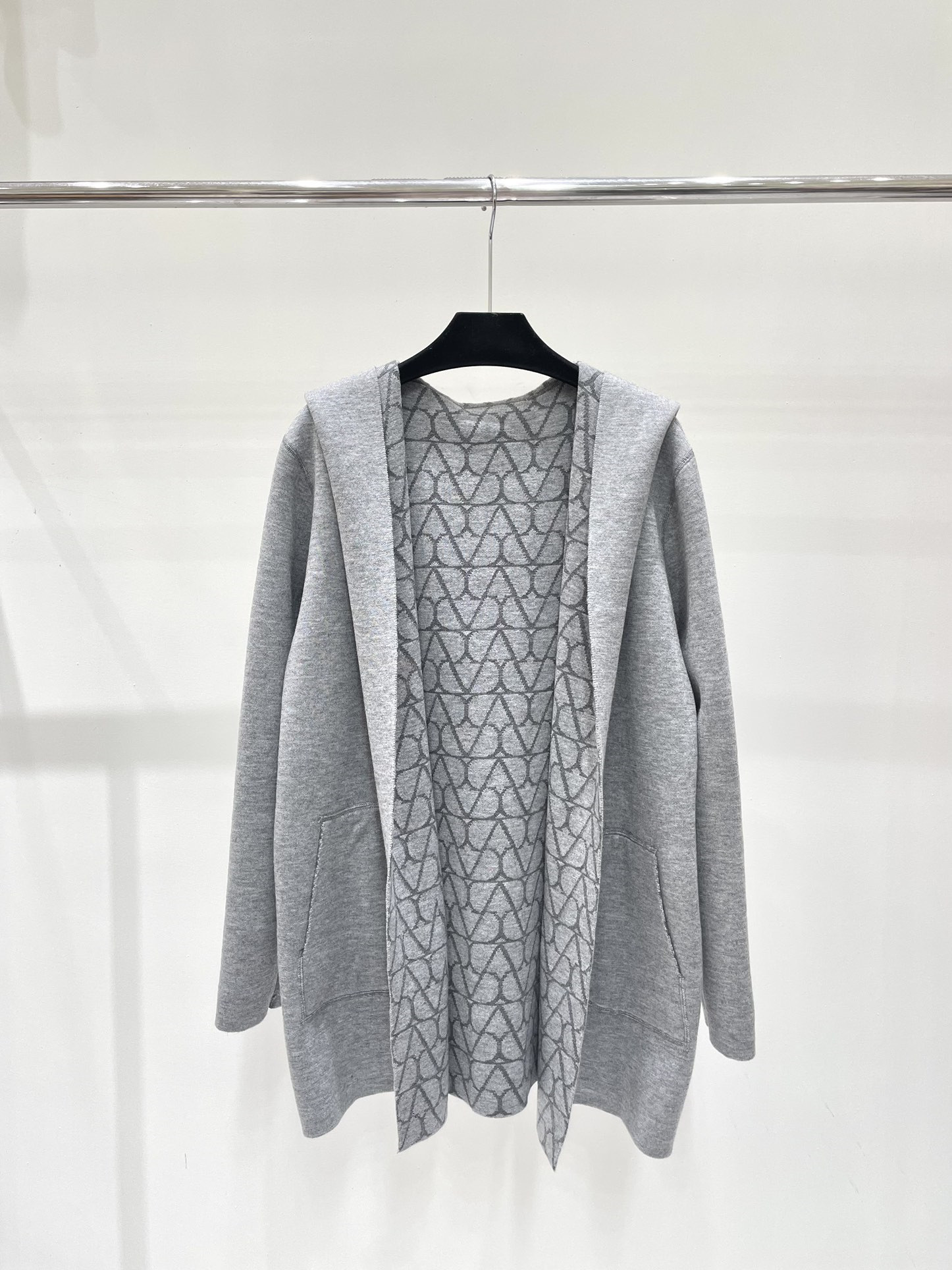 Va1e*ntin0 toile reversible grey wool hooded coat